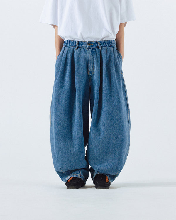 STONE VINTAGE DENIM BALLOON PANTS - STONE