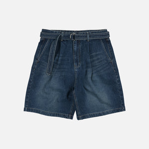 Frizmworks - LYOCELL BELTED DENIM SHORTS - MID BLUE -  - Main Front View