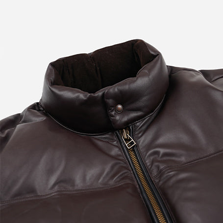 SNOWDON LEATHER DOWN JACKET - BROWN