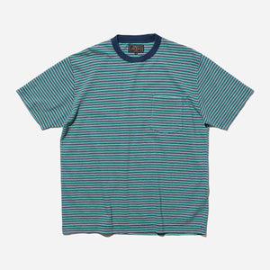 Beams+ - INDIGO STRIPE POCKET T-SHIRT - GREEN -  - Main Front View