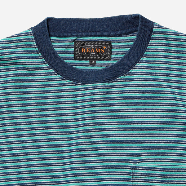 INDIGO STRIPE POCKET T-SHIRT - GREEN