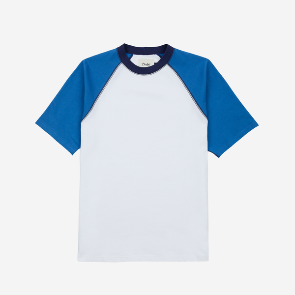 TWO TONE RAGLAN T-SHIRT - WHITE/BLUE
