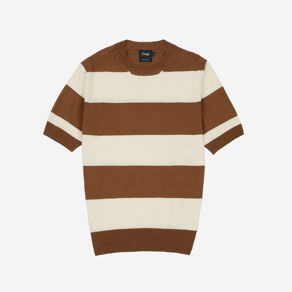 STRIPED KNIT SS CREW SWEAT - ECRU/TOBACCO