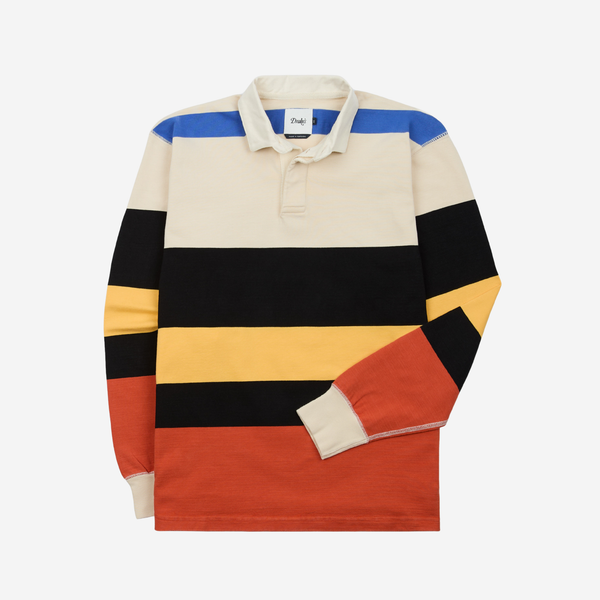 MULTI STRIPE RUGBY SHIRT - ECRU/BLACK-ORANGE