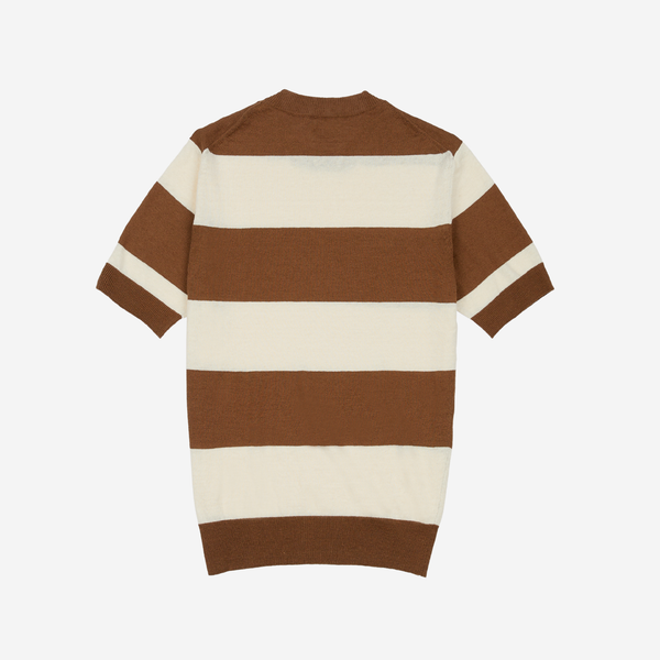 STRIPED KNIT SS CREW SWEAT - ECRU/TOBACCO