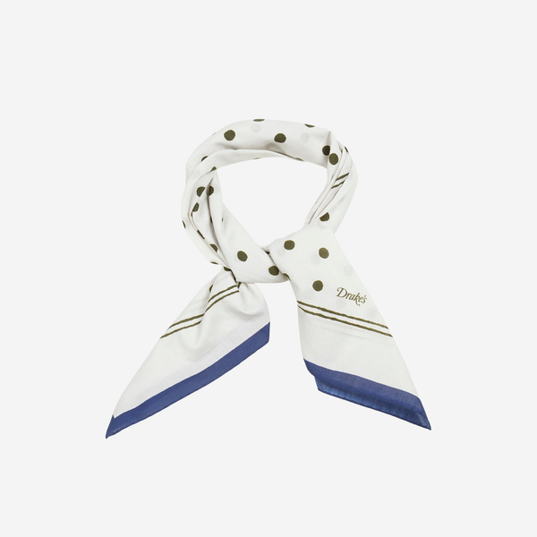 POLKA DOT BANDANA SCARF - WHITE/OLIVE