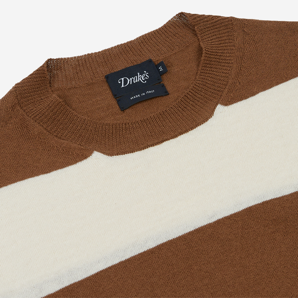STRIPED KNIT SS CREW SWEAT - ECRU/TOBACCO