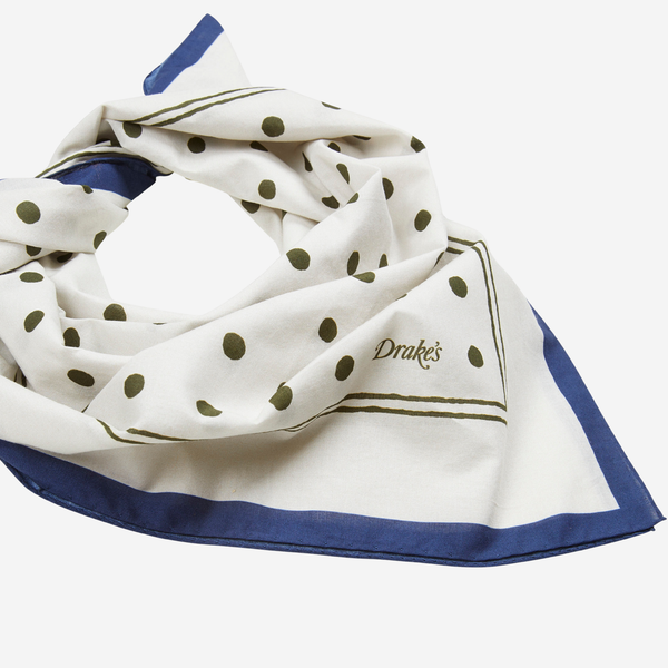 POLKA DOT BANDANA SCARF - WHITE/OLIVE