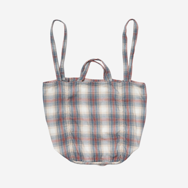 MADRAS CHECKED TOTE BAG - RUST/NAVY