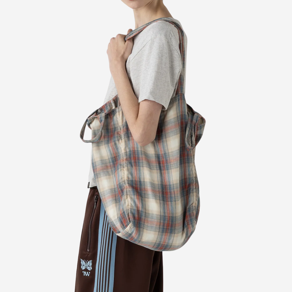 MADRAS CHECKED TOTE BAG - RUST/NAVY
