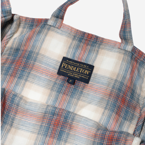 MADRAS CHECKED TOTE BAG - RUST/NAVY