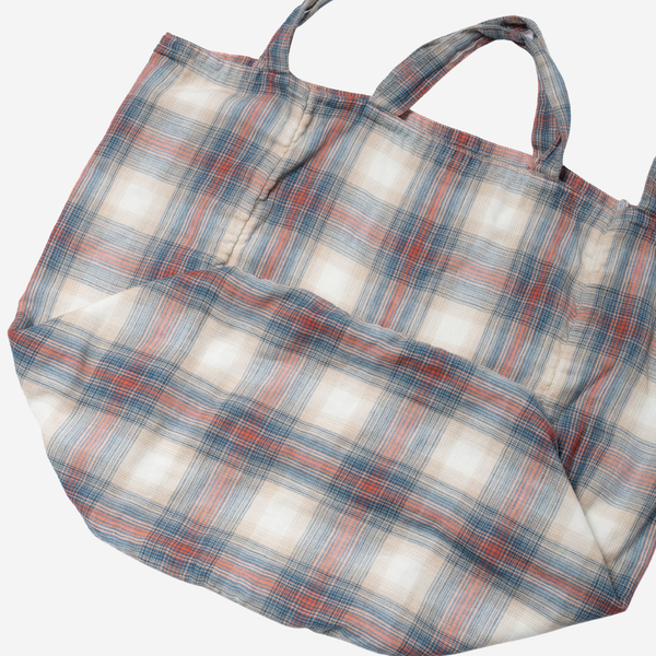 MADRAS CHECKED TOTE BAG - RUST/NAVY