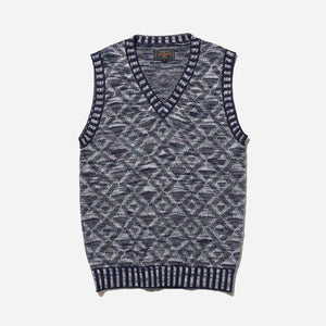 Beams+ - KASURI INDIGO DYED JACQUARD VEST - NAVY -  - Main Front View