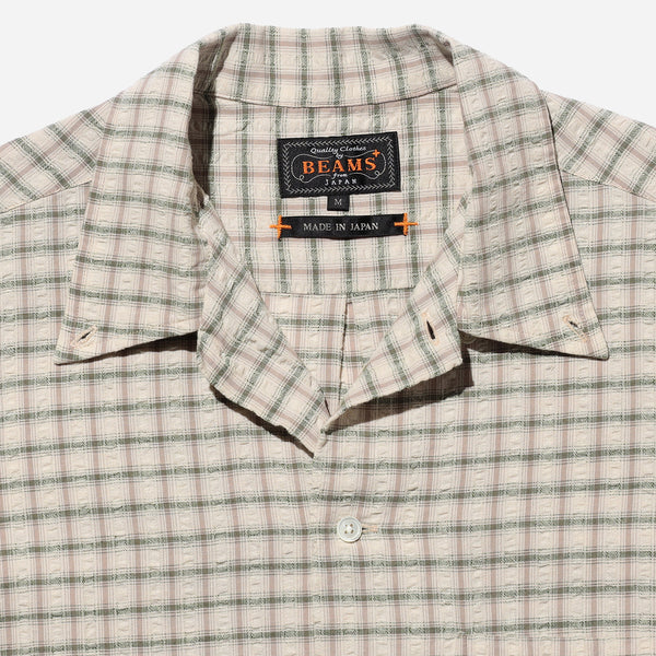 OPEN B.D SEERSUCKER PLAID SHIRT - GREEN/BROWN