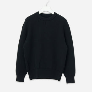 Yonetomi - EX FINE WOOL RIB KNIT SWEATER - BLACK -  - Main Front View