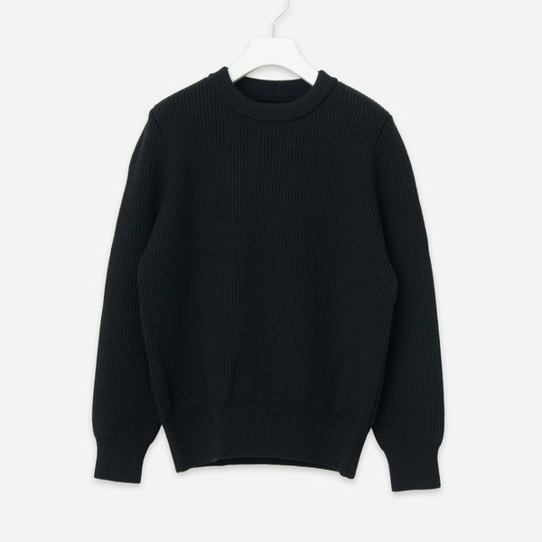 EX FINE WOOL RIB KNIT SWEATER - BLACK