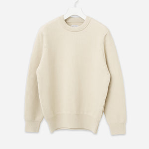 Yonetomi - EX FINE WOOL RIB KNIT SWEATER - IVORY -  - Main Front View