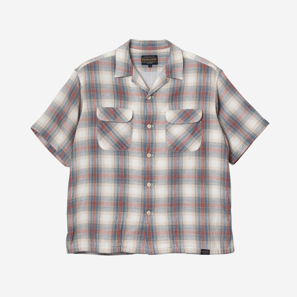 OPEN COLLAR SHIRT - S/S - RUST/NAVY