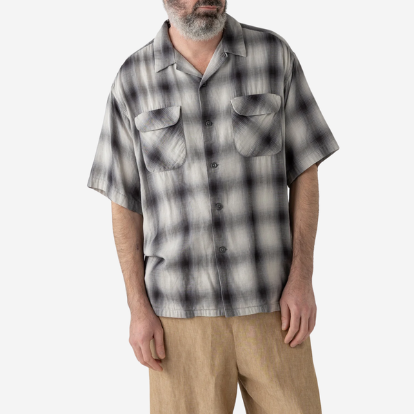 OPEN COLLAR SHIRT - S/S - GRAY/BONE