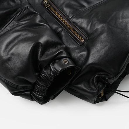 SNOWDON LEATHER DOWN JACKET - BLACK