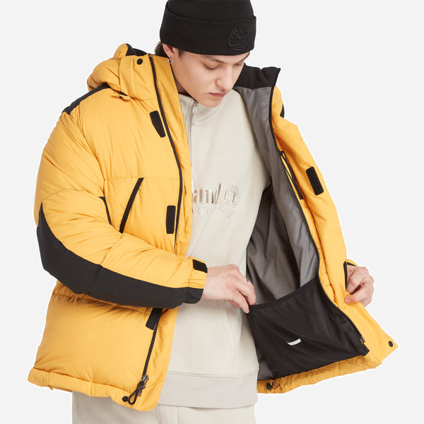 VINTAGE RECYLCED DOWN HOODED JACKET - YELLOW/BLACK
