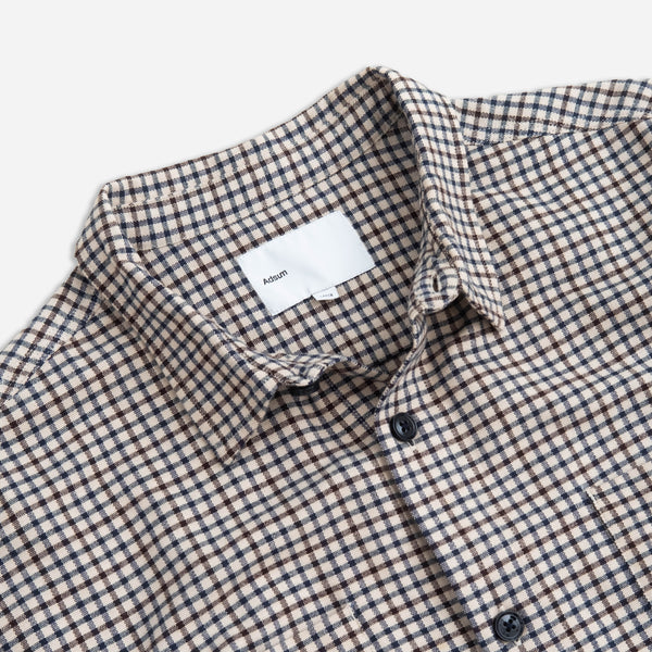 FLAT HEM CHECK WORKSHIRT - BEIGE