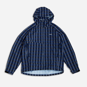 Adsum - CALIPER HOODED RAIN JACKET - BLACK/BLUE PLAID -  - Main Front View