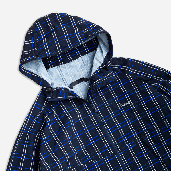 CALIPER HOODED RAIN JACKET - BLACK/BLUE PLAID