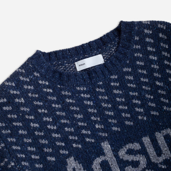 LOGO KNIT CREWNECK SWEATER  - NAVY/GREY