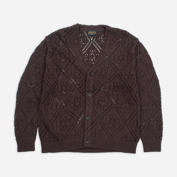 LACE STITCH CARDIGAN - BROWN