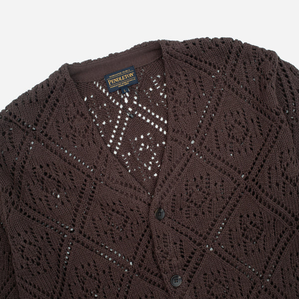 LACE STITCH CARDIGAN - BROWN