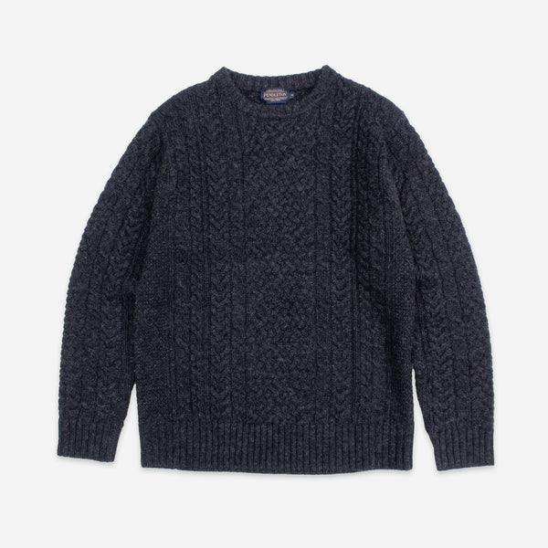 SHETLAND WOOL FISHERMANS SWEATER - BLACK HEATHER