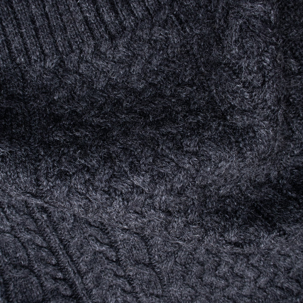 SHETLAND WOOL FISHERMANS SWEATER - BLACK HEATHER