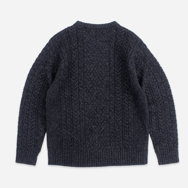 SHETLAND WOOL FISHERMANS SWEATER - BLACK HEATHER