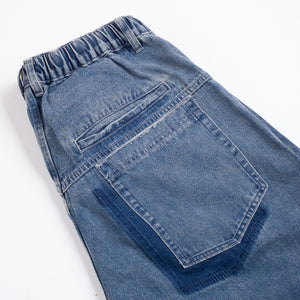 Anglan - TURN UP SELVEDGE DENIM HALF PANTS - WASHED BLUE -  - Alternative View 1