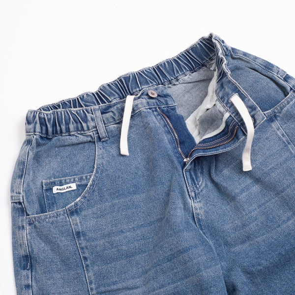 TURN UP SELVEDGE DENIM HALF PANTS - WASHED BLUE