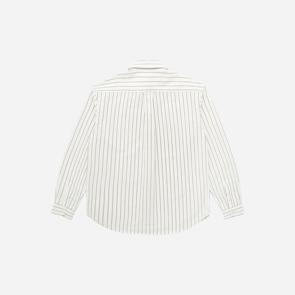 Knickerbocker ''Beefy'' Cotton Oxford Shirt - Bone & Olive Stripe