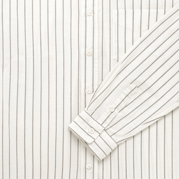 Knickerbocker ''Beefy'' Cotton Oxford Shirt - Bone & Olive Stripe