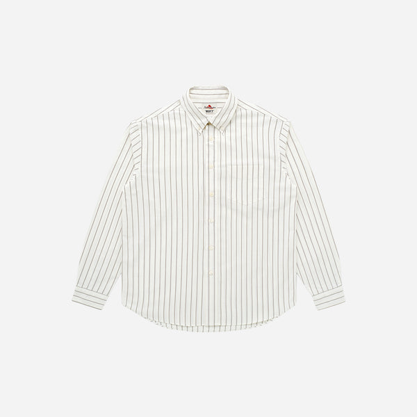 Knickerbocker ''Beefy'' Cotton Oxford Shirt - Bone & Olive Stripe