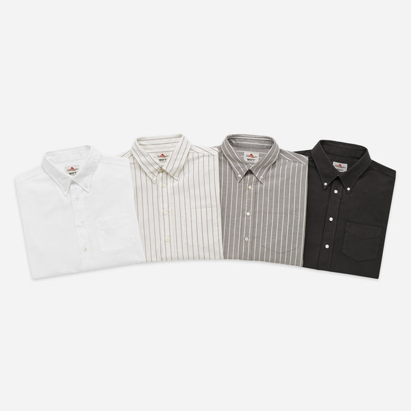 Knickerbocker ''Beefy'' Cotton Oxford Shirt - Bone & Olive Stripe