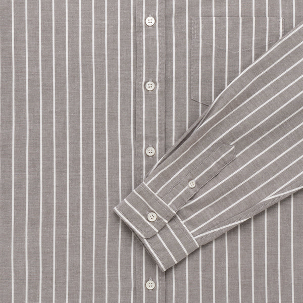 Knickerbocker ''Beefy'' Cotton Oxford Shirt - Mocha & Bone Stripe