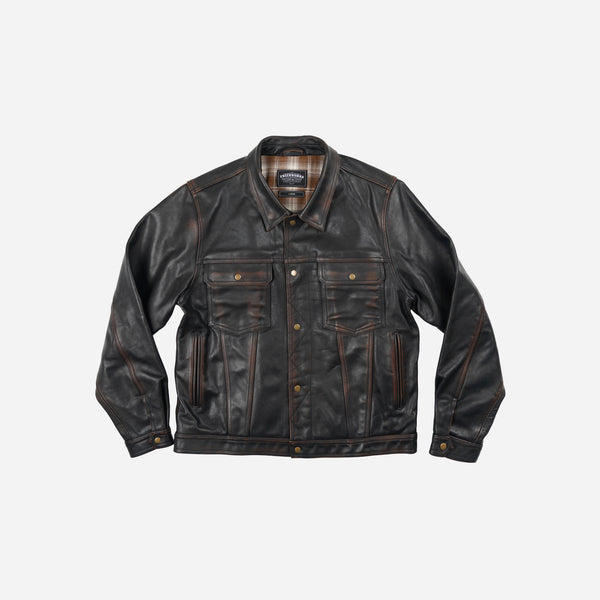 Frizmworks Cowhide Storm Trucker Jacket - Washed Brown
