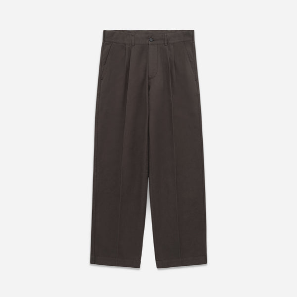 CANAL PLEATED TWILL & LINEN TROUSER - BLACK OLIVE