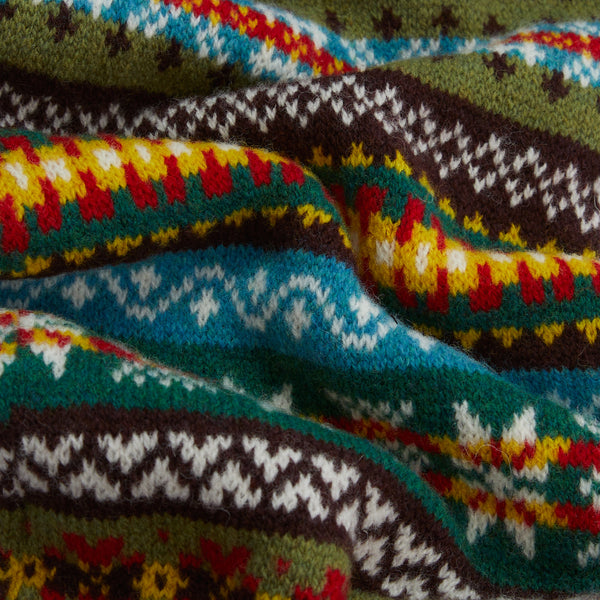FAIRISLE SCARF - KHAKI/BURGUNDY