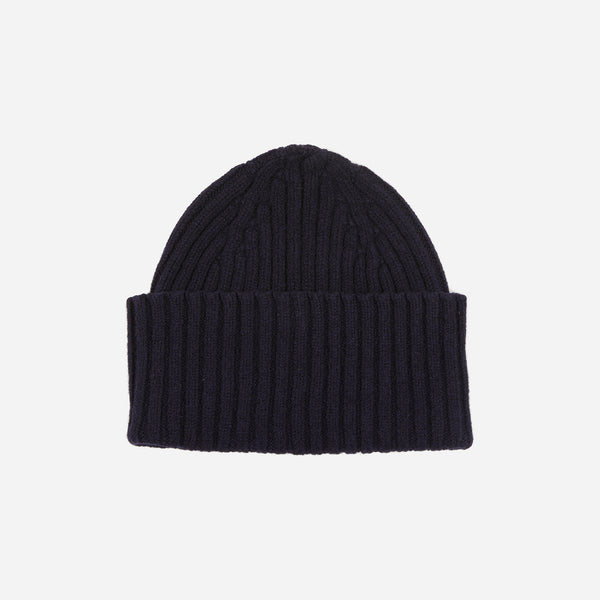 LAMBSWOOL RIBBED BEANIE - NAVY