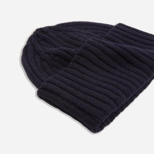 Drakes - LAMBSWOOL RIBBED BEANIE - NAVY -  - Alternative View 1