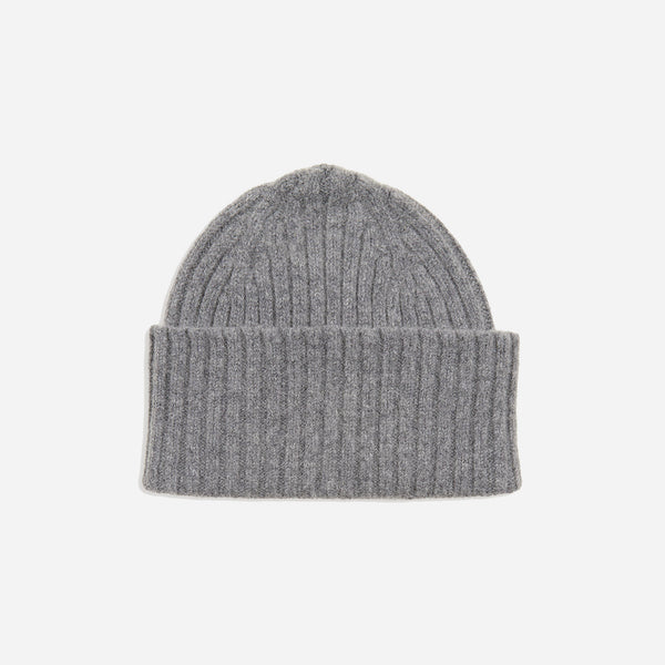 LAMBSWOOL RIBBED BEANIE - GREY