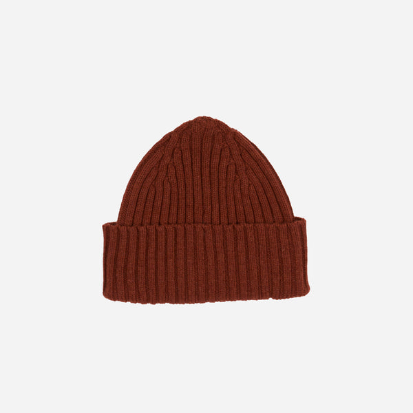 Drake's Lambswool Ribbed Knit Beanie - Sienna