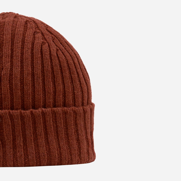 Drake's Lambswool Ribbed Knit Beanie - Sienna