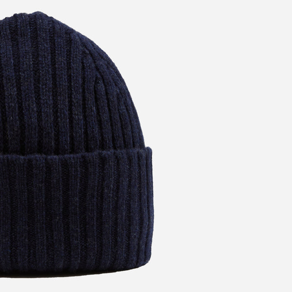 Drake's Lambswool Ribbed Knit Beanie - Oxford Blue